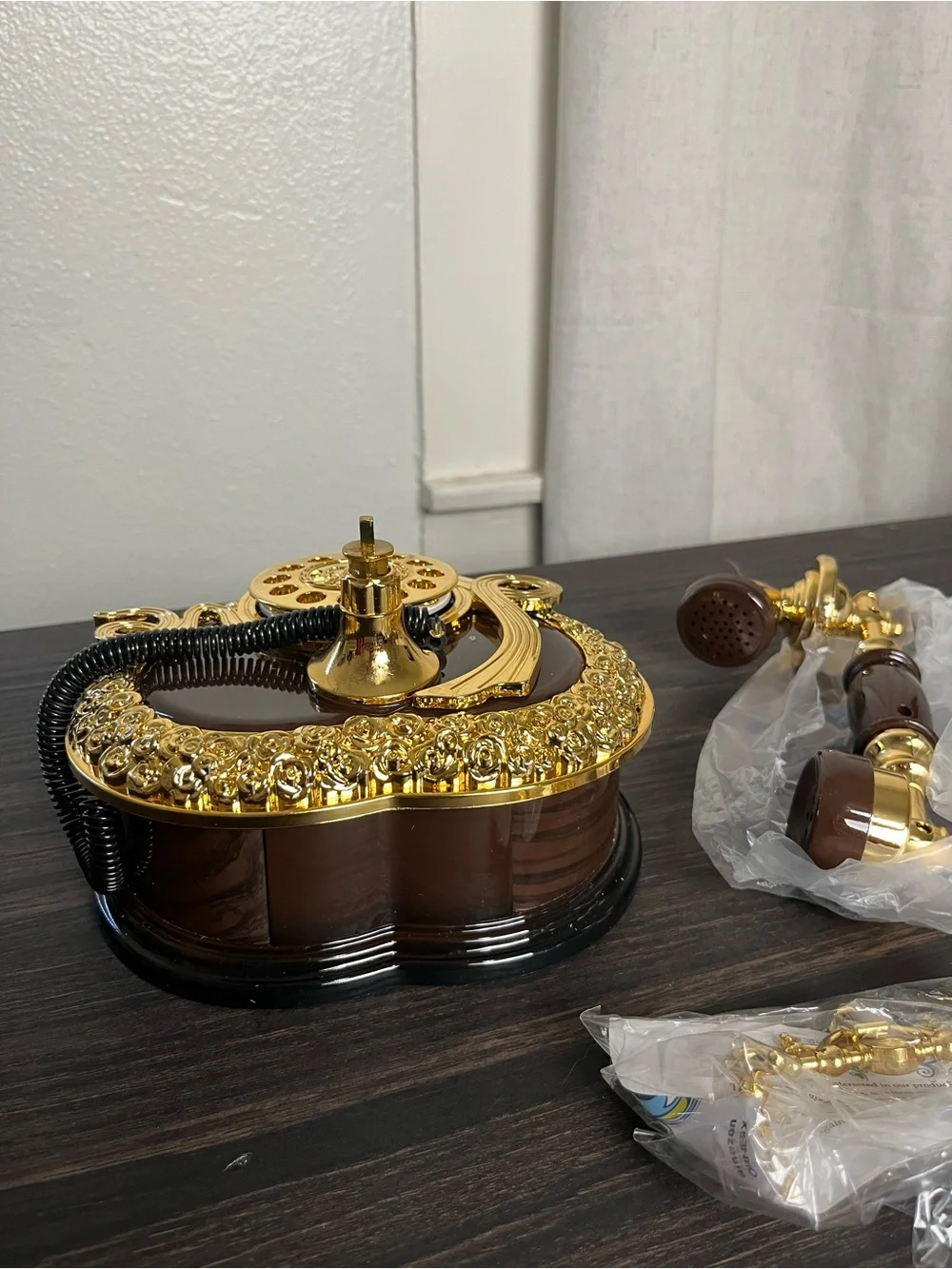 Victorian-Style Rotary Telephone in Gold & Dark Brown Chocolate NIB Corded